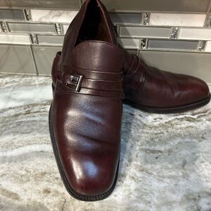 MENS  ET WRIGHT Designer Buckle BURGUNDY LEATHER Loafer DRESS SHOES  9.5 D Italy